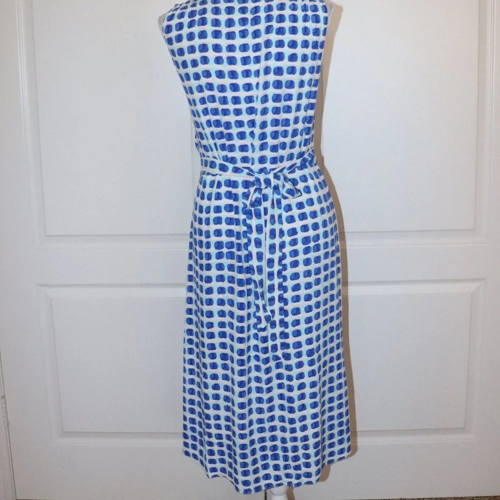 Kate Spade Blue White Island Stamp Tie Back Sleeveless Dress Size Medium